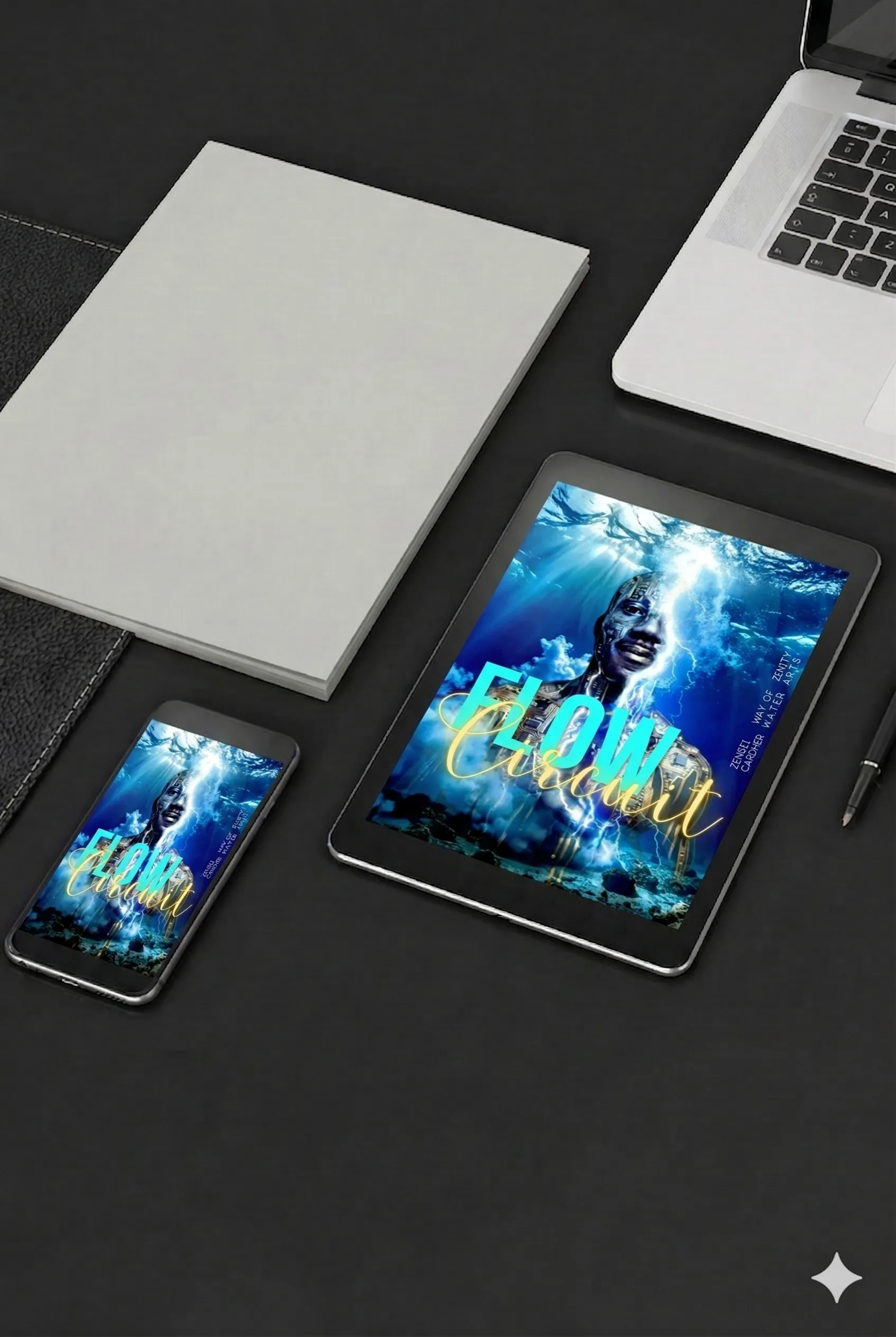Flow Circuit mobile and pad mockup Flow Circuit mobile and pad mockup